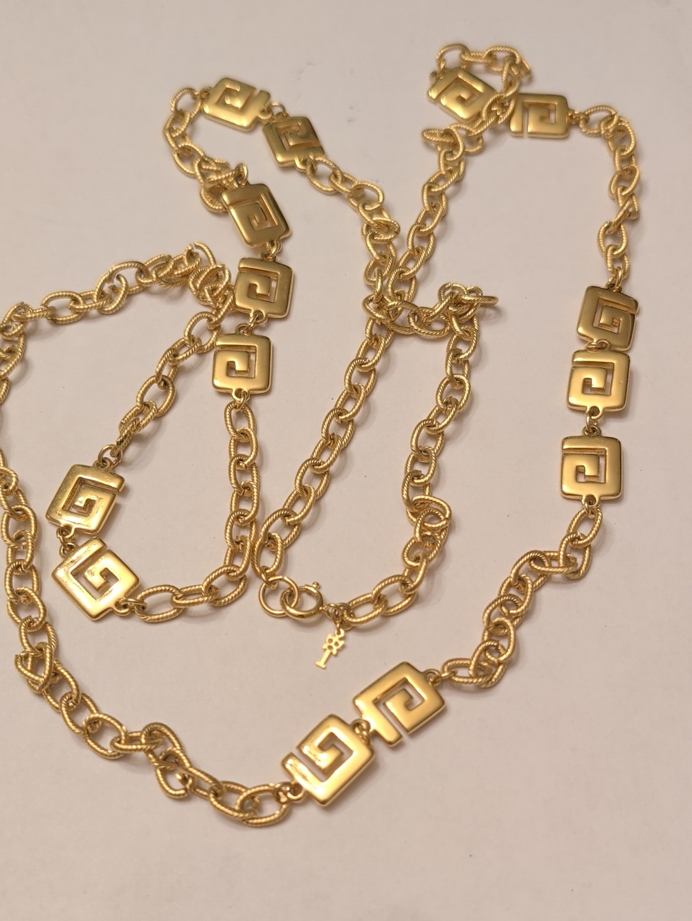 Trifari Gold Greek Key Extra Long Chunky Necklace
